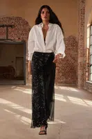 Trendyol Black Lined Sequin Knitted Trousers