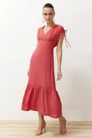 Trendyol Dried Rose Skirt Flounce Maxi Woven Dress