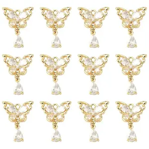 5Pcs Brass Micro Pave Clear Cubic Zirconia Pendants