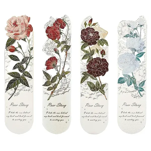 4Pcs 4 Styles Brass Flower Bookmarks