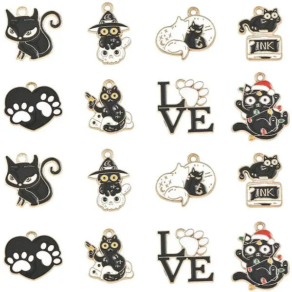 24Pcs 8 Styles Alloy Enamel Pendants