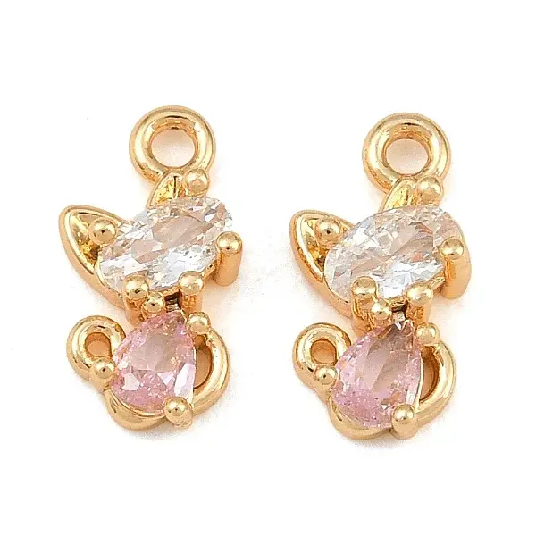 Brass Micro Pave Pink Cubic Zirconia Charms