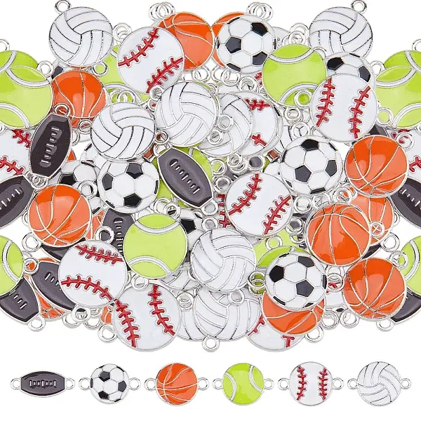 48Pcs 6 Styles Alloy Enamel Connector Charms
