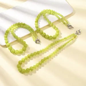 Dyed Round Natural Green Jade Graduated Beaded Necklaces