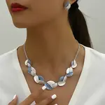 3 Tone Leaf Alloy Enamel Bib Necklace & Stud Earring