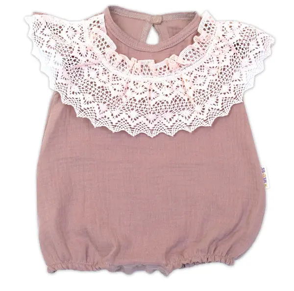 Body s nohavičkami, mušelín, s čipkou - hnedoružová, veľ. 74