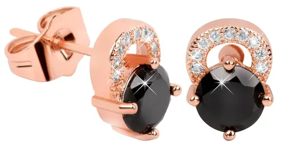 Troli Růžově pozlacené třpytivé náušnice s černými krystaly