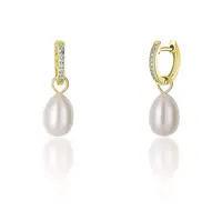 JwL Luxury Pearls Pozlacené kruhové náušnice á la vévodkyně Kate s pravou perlou a zirkony 3v1 JL0686