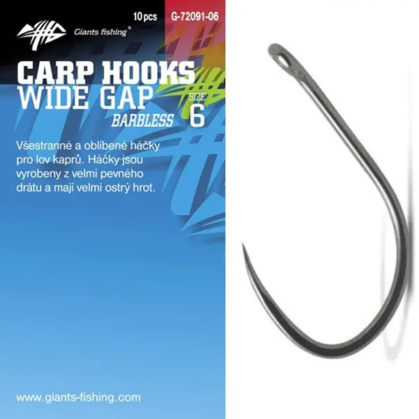 Giants fishing háček carp hooks wide gape bez protihrotu 10 ks - velikost 4