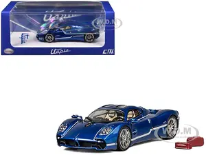Pagani Utopia Blue Metallic with White Stripes 1/64 Diecast Model Car by CM Model