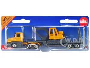 Truck with Low Loader Trailer and Excavator Yellow Diecast Model by Siku