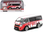 Toyota Hiace Widebody Van RHD (Right Hand Drive) "TRD" Gray and White with Red Graphics "Hobby64" Series 1/64 Diecast Model Car by Tarmac Works