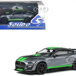 Shelby Mustang GT500 Fast Track Gray Metallic with Neon Green Stripes 1/43 Diecast Model Car by Solido