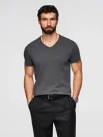 Ombre Men's BASIC classic cotton T-shirt with a serape neckline - graphite
