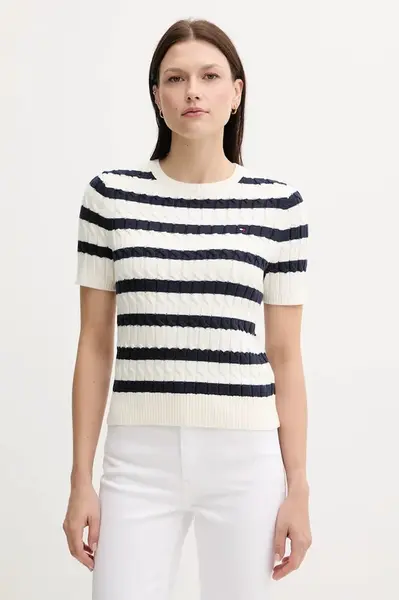 Bavlněný svetr Tommy Hilfiger dámský, béžová barva, WW0WW45656