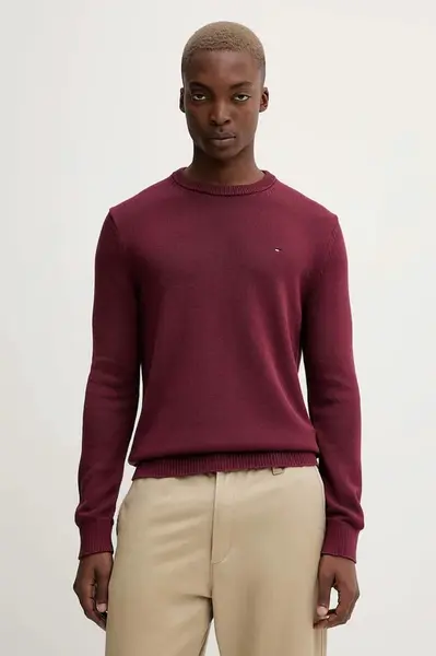 Bavlněný svetr Tommy Jeans pánský, vínová barva, DM0DM21787