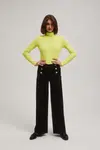 Marisse Wide Leg Jeans With Decorative Buttons, Black