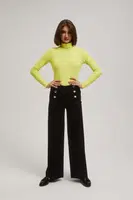 Marisse Wide Leg Jeans With Decorative Buttons, Black