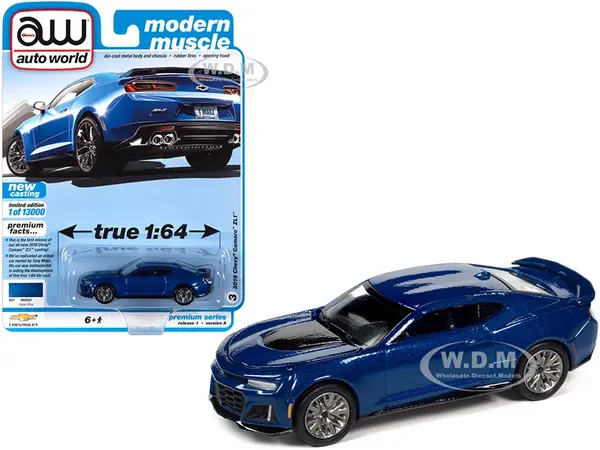 2018 Chevrolet Camaro ZL1 Hyper Blue Metallic "Modern Muscle" Limited Edition to 13000 pieces Worldwide 1/64 Diecast Model Car by Auto World