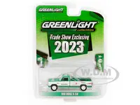 1990 Dodge D-350 Pickup Truck Green and White "2023 GreenLight Trade Show Exclusive" "Hobby Exclusive" Series 1/64 Diecast Model Car by Greenlight