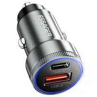 ESSAGER 54W Car Charger USB-A+Type-C 2 Ports PD Quick Charging Ambient Light Intelligent Chip - Gray