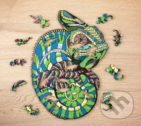 Drevené puzzle – chameleón veľkosť M - puzzle z kategorie 3D puzzle