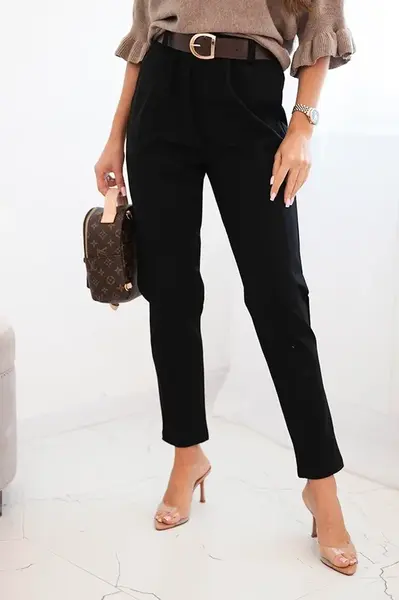 Kesi Włoski Dámské viskózové kalhoty s páskem a zúženými nohavicemi černé