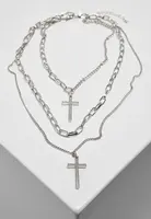 Náhrdelník s vrstvením a křížem - stříbrné barvy
