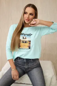 Halenka s potiskem Letní auto mint