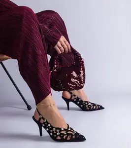 Gemre Black braided sandals with stones Ellania