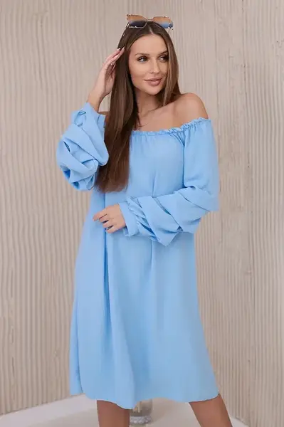 Španělské šaty s ozdobnými rukávy modré