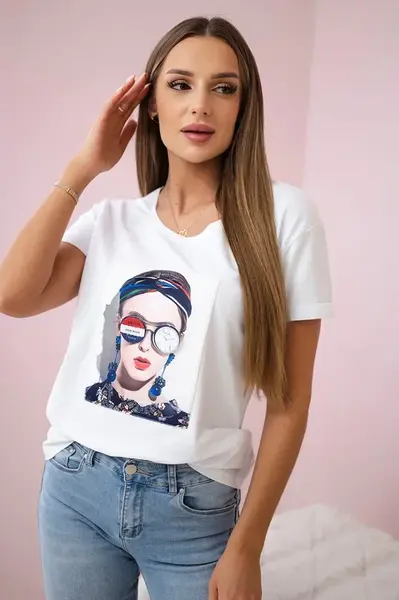 Halenka s dámskou grafikou bílá