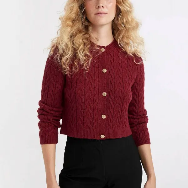 DEFACTO Regular Fit Crew Neck Hair Knitting Patterned Buttoned Knitwear Cardigan