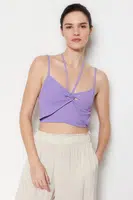 Trendyol lila ramínka a pletená halenka z pleteného krepu s detaily oken/výřezů