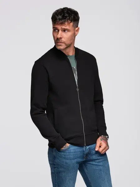 Ombre Cotton unbuttoned men's sweatshirt bomber - black