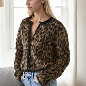 61353 Dewberry Leopard Patterned Cardigan-COFFEE