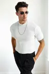 33307 Dewberry Mens Crew Neck Short Sleeve Thin Knit Sweater-WHITE
