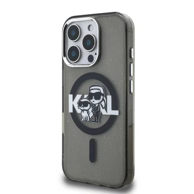 Zadní kryt Karl Lagerfeld IML Glitter Karl and Choupette Sketch MagSafe pro Apple iPhone 16 Pro, černá