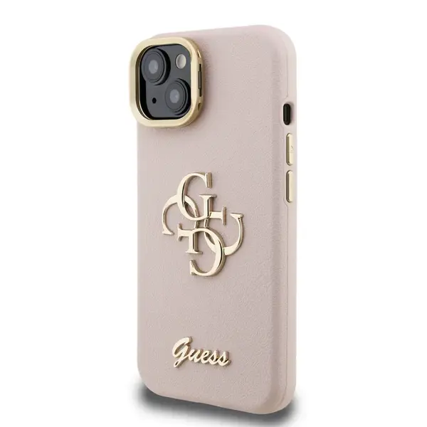 Zadní kryt Guess PU Grained 4G Logo Stand Camera Frame pro Apple iPhone 13, růžová