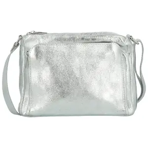 Dámská kožená crossbody kabelka stříbrná - Delami Vera Pelle Bandit