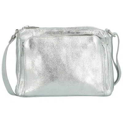 Dámská kožená crossbody kabelka stříbrná - Delami Vera Pelle Bandit