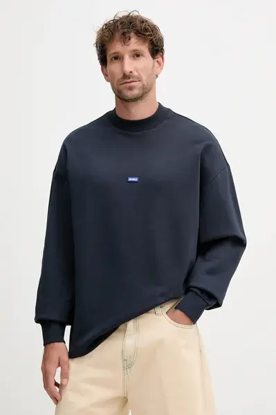 Bavlněná mikina Hugo Blue Nedro pánská, modrá barva, hladká