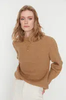 Trendyol Camel Oversize Měkký texturovaný základní pletený svetr