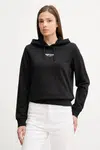 Bavlněná mikina Tommy Jeans dámská, černá barva, s kapucí, s potiskem, DW0DW20943