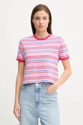 Bavlněné tričko Tommy Jeans dámské, růžová barva, DW0DW21391