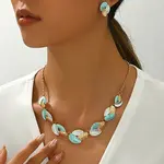 3 Tone Leaf Alloy Enamel Bib Necklace & Stud Earring