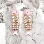 Alloy Rhinestone Fishbone Dangle Stud Earrings