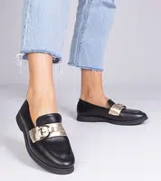 Gemre Black eco-leather moccasins with rhinestones Berita