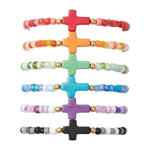 6Pcs Synthetic Turquoise Beaded Stretch Bracelets