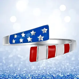 Independence Day American Flag Pattern Alloy Enamel Cuff Rings